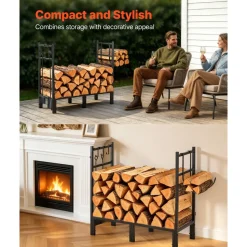 VEVOR Firewood Rack 15.75 Inch Heavy Duty Indoor Fire Wood Storage Holder, for Fireplace Patio Deck, 550 lbs Load Capacity, 2-Tier Storage Space, Log Stacker Stand Metal Wood Pile Organizer, Black