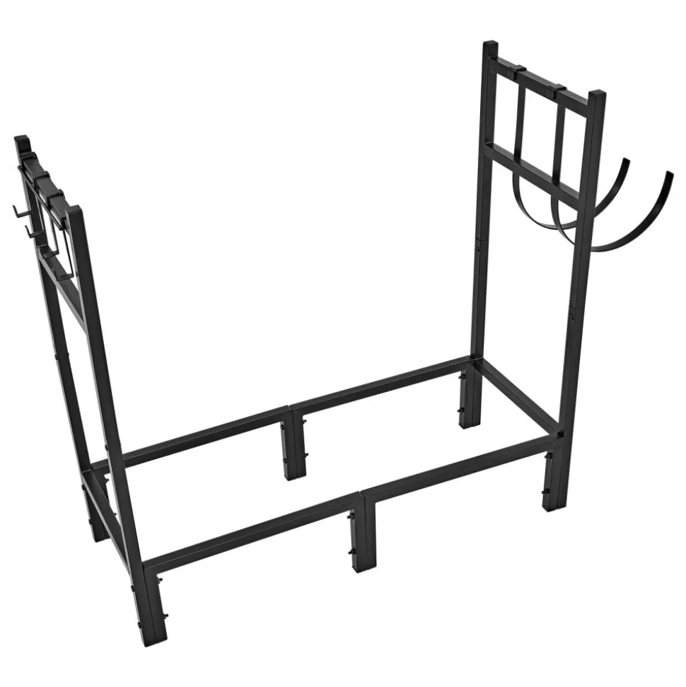 VEVOR Firewood Rack 15.75 Inch Heavy Duty Indoor Fire Wood Storage Holder, for Fireplace Patio Deck, 550 lbs Load Capacity, 2-Tier Storage Space, Log Stacker Stand Metal Wood Pile Organizer, Black