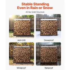 VEVOR Firewood Rack with Sloped Roof, 4 ft Outdoor Firewood Holder, 1/4 Cord Log Storage Shed, 660lb Max Weight Capacity, Powder-Coated Metal Wood Storage Rack for Fireplace Deck Backyard Garden