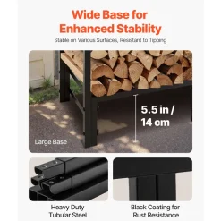 VEVOR Firewood Rack with Waterproof Cover, 4 ft Outdoor Firewood Holder, 1/4 Cord Storage Metal Log Holder, 400lb Max Weight Capacity, Full Covered, Powder-Coated Wood Storage Rack for Fireplace Deck