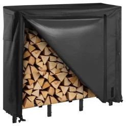 VEVOR Firewood Rack with Waterproof Cover, 4 ft Outdoor Firewood Holder, 1/4 Cord Storage Metal Log Holder, 400lb Max Weight Capacity, Full Covered, Powder-Coated Wood Storage Rack for Fireplace Deck