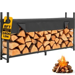 VEVOR Firewood Rack with Waterproof Cover 8ft 1/2 Cord Outdoor Wood Storage, for Fireplace Patio Deck, 2400 lbs Load Capacity Heavy Duty Fire Log Holder Stacker Stand, Metal Wood Pile Organizer, Black