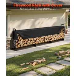 VEVOR Firewood Rack with Waterproof Cover, 150 x 14 x 46 in Outdoor Firewood Holder, 660lb Weight Capacity, 1/2 Cord Log Holder, Half-Covered, Powder-coated Wood Storage Rack for Fireplace Deck