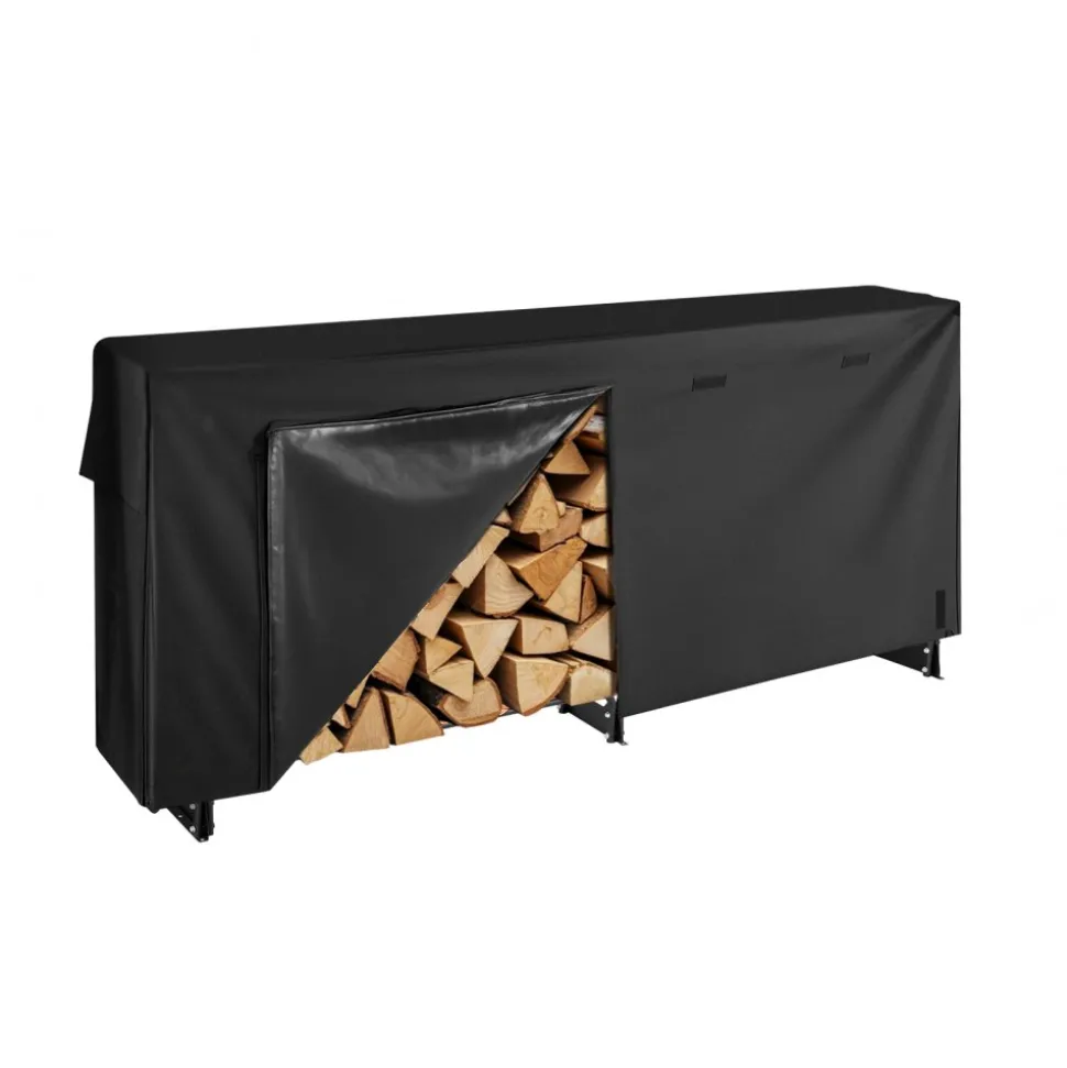 VEVOR Firewood Rack with Waterproof Cover, 8 ft Outdoor Firewood Holder, 1/2 Cord Storage Metal Log Holder, 660lb Max Weight Capacity, Top Covered, Powder-Coated Wood Storage Rack for Fireplace Deck