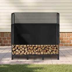 VEVOR Firewood Rack with Waterproof Cover, 4 ft Outdoor Firewood Holder, 1/4 Cord Storage Metal Log Holder, 400lb Max Weight Capacity, Top Covered, Powder-Coated Wood Storage Rack for Fireplace Deck