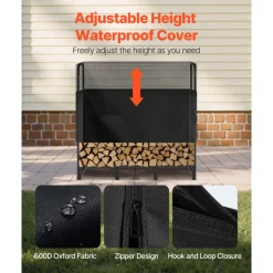 VEVOR Firewood Rack with Waterproof Cover, 4 ft Outdoor Firewood Holder, 1/4 Cord Storage Metal Log Holder, 400lb Max Weight Capacity, Top Covered, Powder-Coated Wood Storage Rack for Fireplace Deck