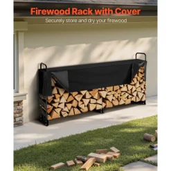VEVOR Firewood Rack with Waterproof Cover, 101 x 14 x 46 in Outdoor Firewood Holder, 660lb Weight Capacity, 1/2 Cord Log Holder, Half-Covered, Powder-coated Wood Storage Rack for Fireplace Deck