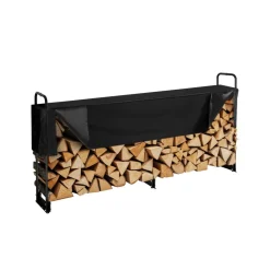 VEVOR Firewood Rack with Waterproof Cover, 101 x 14 x 46 in Outdoor Firewood Holder, 660lb Weight Capacity, 1/2 Cord Log Holder, Half-Covered, Powder-coated Wood Storage Rack for Fireplace Deck