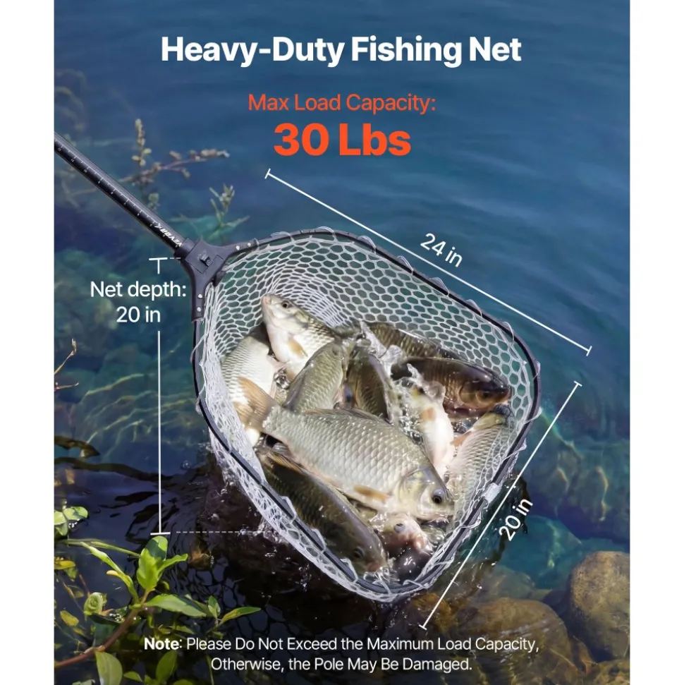 VEVOR Fishing Net, Foldable Landing Nets with Telescopic Handle, Portable Lightweight and Stronger 6063 Aluminum Fish Gear, Soft Silicone Fish-Friendly Mesh, for Kayak, Boat, Bank, Pond, Gifts for Men