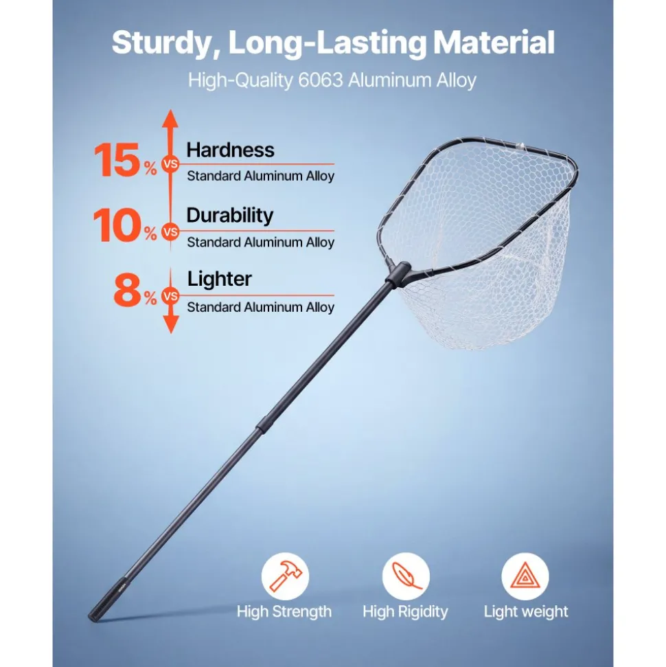 VEVOR Fishing Net, Foldable Landing Nets with Telescopic Handle, Portable Lightweight and Stronger 6063 Aluminum Fish Gear, Soft Silicone Fish-Friendly Mesh, for Kayak, Boat, Bank, Pond, Gifts for Men