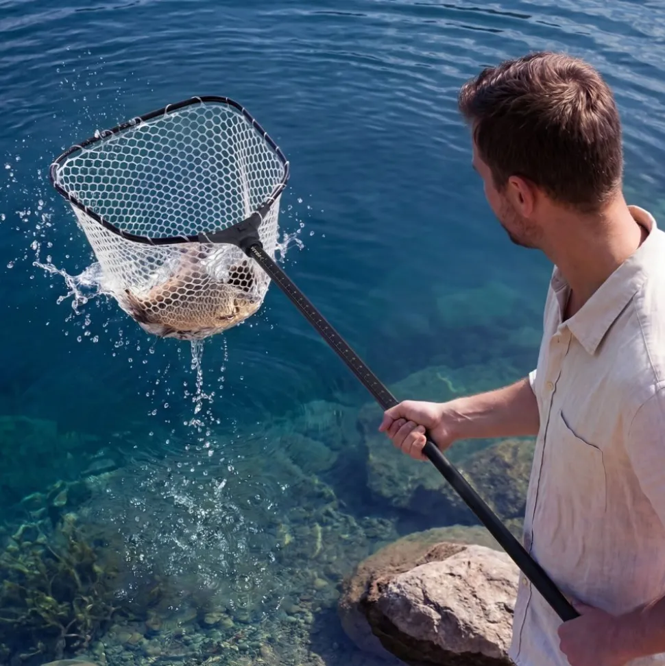 VEVOR Fishing Net, Foldable Landing Nets with Telescopic Handle, Portable Lightweight and Stronger 6063 Aluminum Fish Gear, Soft Silicone Fish-Friendly Mesh, for Kayak, Boat, Bank, Pond, Gifts for Men