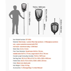 VEVOR Fishing Net, Foldable Landing Nets with Telescopic Handle, Portable Lightweight Carbon Fiber Long Fish Gear, Nylon Covered PVC, Durable and Fish-friendly, for Kayak Boat Bank Pond, Gifts for Men