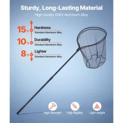 VEVOR Fishing Net, Landing Nets with Telescopic Handle, Portable Lightweight Stronger 6063 Aluminum Fish Gear, Nylon Covered PVC, Durable and Fish-friendly, 26 inch Net Opening for Saltwater Bait Fish