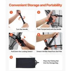 VEVOR Fishing Net, Landing Nets with Telescopic Handle, Portable Lightweight Stronger 6063 Aluminum Fish Gear, Nylon Covered PVC, Durable and Fish-friendly, 26 inch Net Opening for Saltwater Bait Fish