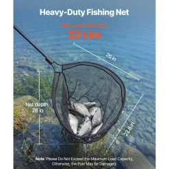 VEVOR Fishing Net, Landing Nets with Telescopic Handle, Portable Lightweight Stronger 6063 Aluminum Fish Gear, Nylon Covered PVC, Durable and Fish-friendly, 26 inch Net Opening for Saltwater Bait Fish