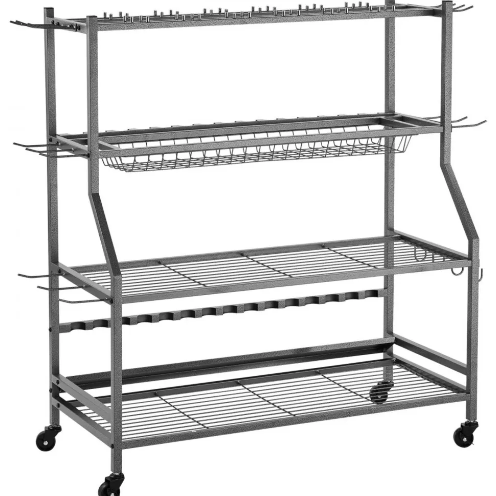 VEVOR Fishing Rod Holder for 15-Rods, Mobile Fishing Pole Rack Cart with Wheels, Fish Gear Equipment Organizer for Garage Home Indoor Use, for Tackle Box Reel Accessories Storage, Gifts for Men