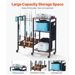 VEVOR Fishing Rod Holder for 12-Rods, Mobile Fishing Pole Rack Cart with Wheels, Fish Gear Equipment Organizer for Garage Home Indoor Use, for Tackle Box Reel Accessories Storage, Gifts for Men