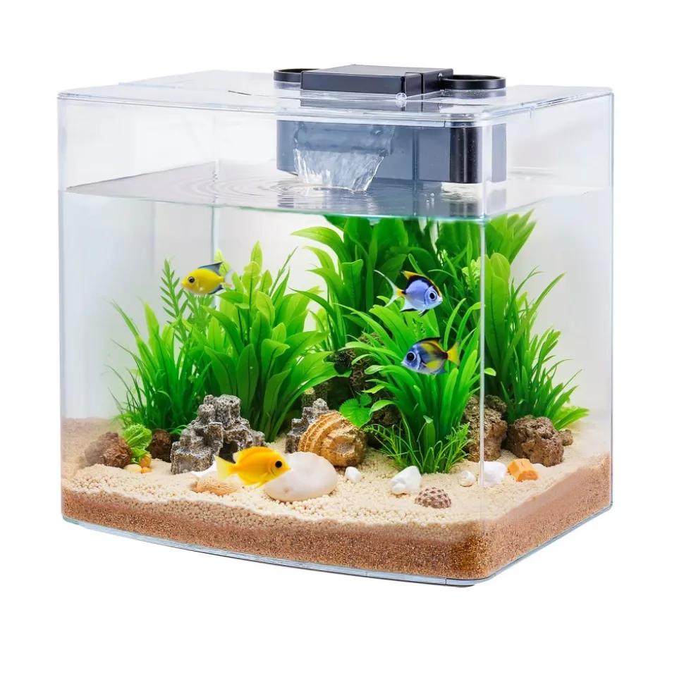 VEVOR Fish Tank Aquarium, 3.5 Gallon Arch Ultra-Clear GPPS Starter Smart Tank Adjustable 3 Color Lighting, Self Cleaning System Fishbowl for Freshwater & Saltwater Fish Home, Office, or Pet Use