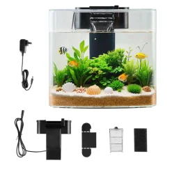 VEVOR Fish Tank Aquarium, 3.5 Gallon Arch Ultra-Clear GPPS Starter Smart Tank Adjustable 3 Color Lighting, Self Cleaning System Fishbowl for Freshwater & Saltwater Fish Home, Office, or Pet Use