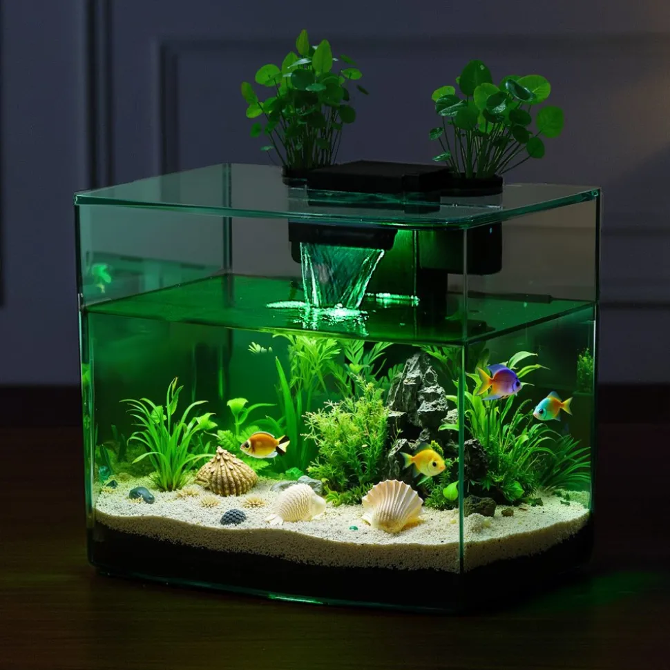 VEVOR Fish Tank Aquarium, 3.5 Gallon Arch Ultra-Clear GPPS Starter Smart Tank Adjustable 3 Color Lighting, Self Cleaning System Fishbowl for Freshwater & Saltwater Fish Home, Office, or Pet Use