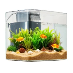 VEVOR Fish Tank Aquarium, 3.5 Gallon Arch Ultra-Clear GPPS Starter Smart Tank Adjustable 3 Color Lighting, Self Cleaning System Fishbowl for Freshwater & Saltwater Fish Home, Office, or Pet Use