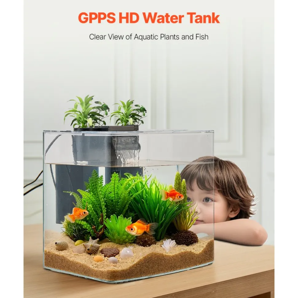 VEVOR Fish Tank Aquarium, 3.5 Gallon Arch Ultra-Clear GPPS Starter Smart Tank Adjustable 3 Color Lighting, Self Cleaning System Fishbowl for Freshwater & Saltwater Fish Home, Office, or Pet Use