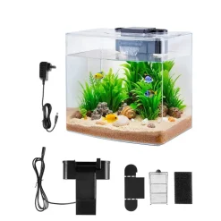VEVOR Fish Tank Aquarium, 3.5 Gallon Arch Ultra-Clear GPPS Starter Smart Tank Adjustable 3 Color Lighting, Self Cleaning System Fishbowl for Freshwater & Saltwater Fish Home, Office, or Pet Use