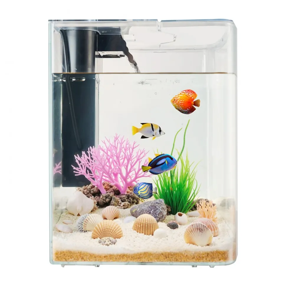 VEVOR Fish Tank Aquarium, 2 Gallon Arch Ultra-Clear GPPS Starter Smart Tank Adjustable 3 Color Lighting, Self Cleaning System Fishbowl for Freshwater & Saltwater Fish Home, Office, or Pet Use
