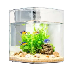 VEVOR Fish Tank Aquarium, 2 Gallon Arch Ultra-Clear GPPS Starter Smart Tank Adjustable 3 Color Lighting, Self Cleaning System Fishbowl for Freshwater & Saltwater Fish Home, Office, or Pet Use