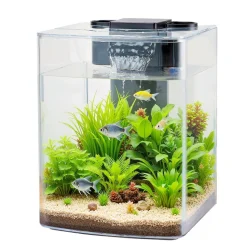 VEVOR Fish Tank Aquarium, 2 Gallon Arch Ultra-Clear GPPS Starter Smart Tank Adjustable 3 Color Lighting, Self Cleaning System Fishbowl for Freshwater & Saltwater Fish Home, Office, or Pet Use