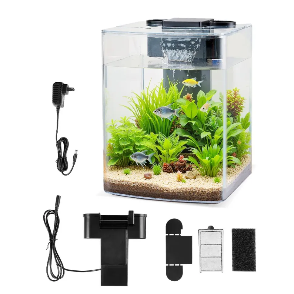 VEVOR Fish Tank Aquarium, 2 Gallon Arch Ultra-Clear GPPS Starter Smart Tank Adjustable 3 Color Lighting, Self Cleaning System Fishbowl for Freshwater & Saltwater Fish Home, Office, or Pet Use