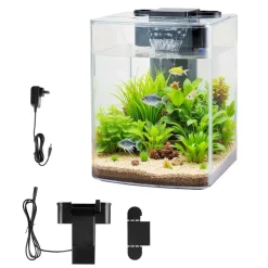VEVOR Fish Tank Aquarium, 2 Gallon Arch Ultra-Clear GPPS Starter Smart Tank Adjustable 3 Color Lighting, Self Cleaning System Fishbowl for Freshwater & Saltwater Fish Home, Office, or Pet Use