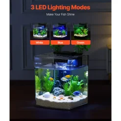 VEVOR Fish Tank Aquarium, 2 Gallon Arch Ultra-Clear GPPS Starter Smart Tank Adjustable 3 Color Lighting, Self Cleaning System Fishbowl for Freshwater & Saltwater Fish Home, Office, or Pet Use
