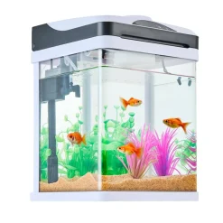 VEVOR Fish Tank Aquarium, 2 Gallon LED Square Ultra-Clear Glass Tank Temperature Monitoring Adjustable 7 Color Lighting, Self Cleaning System Fishbowl for Freshwater & Saltwater Fish Home,Office,Pet