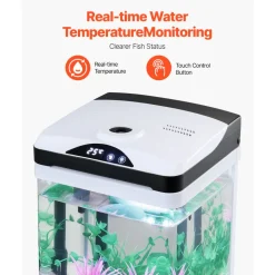 VEVOR Fish Tank Aquarium, 2 Gallon LED Square Ultra-Clear Glass Tank Temperature Monitoring Adjustable 7 Color Lighting, Self Cleaning System Fishbowl for Freshwater & Saltwater Fish Home,Office,Pet