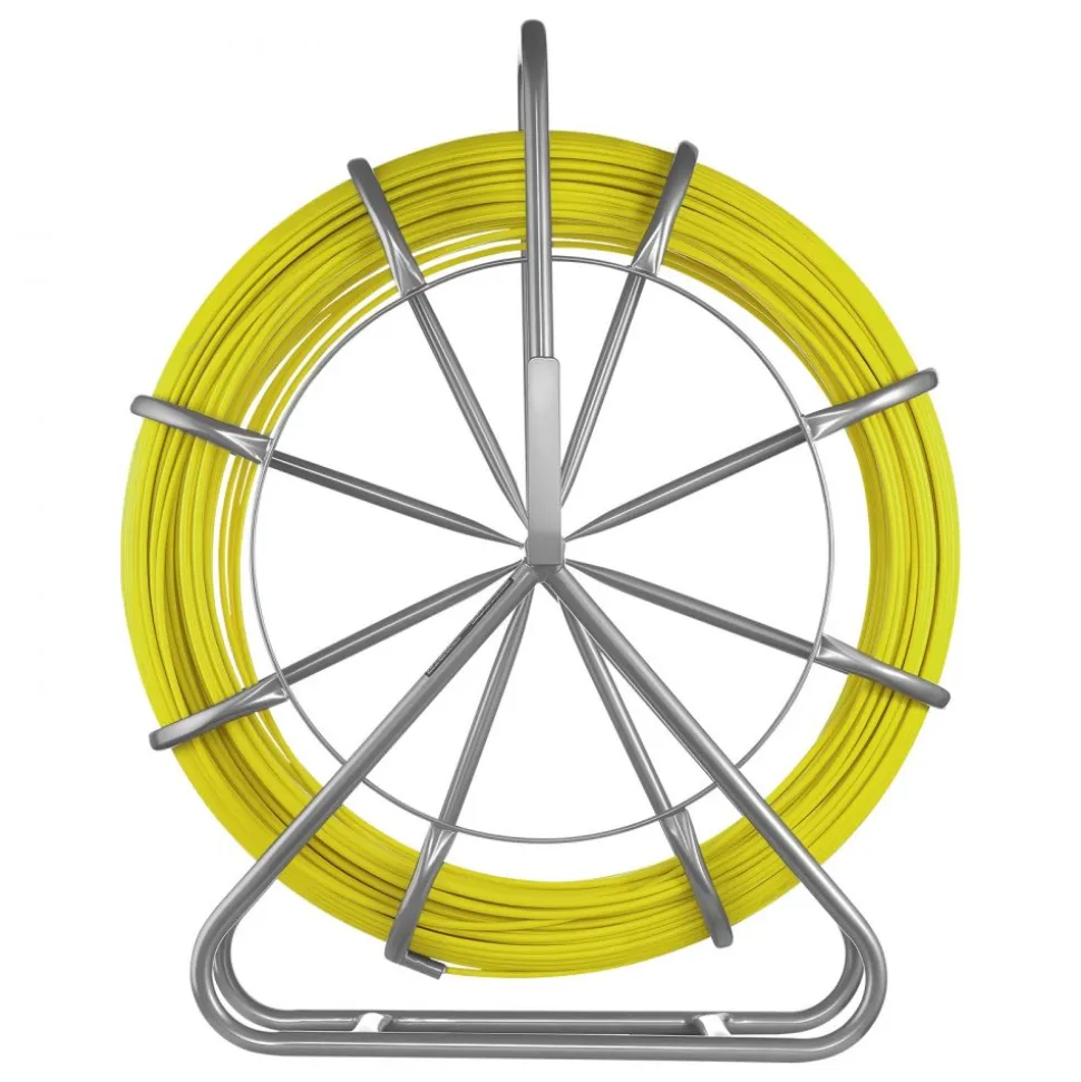 VEVOR Fish Tape Fiberglass, 656 ft, 5/16 in, Duct Rodder Fishtape Wire Puller, Cable Running Rod with Steel Reel Stand, 3 Pulling Heads, Fishing Tools for Walls and Electrical Conduit, Non-Conductive