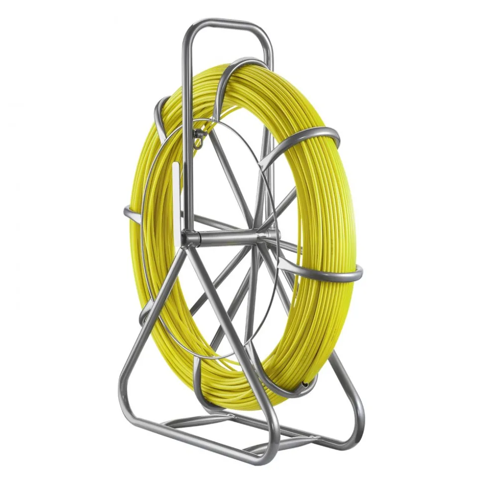 VEVOR Fish Tape Fiberglass, 656 ft, 5/16 in, Duct Rodder Fishtape Wire Puller, Cable Running Rod with Steel Reel Stand, 3 Pulling Heads, Fishing Tools for Walls and Electrical Conduit, Non-Conductive