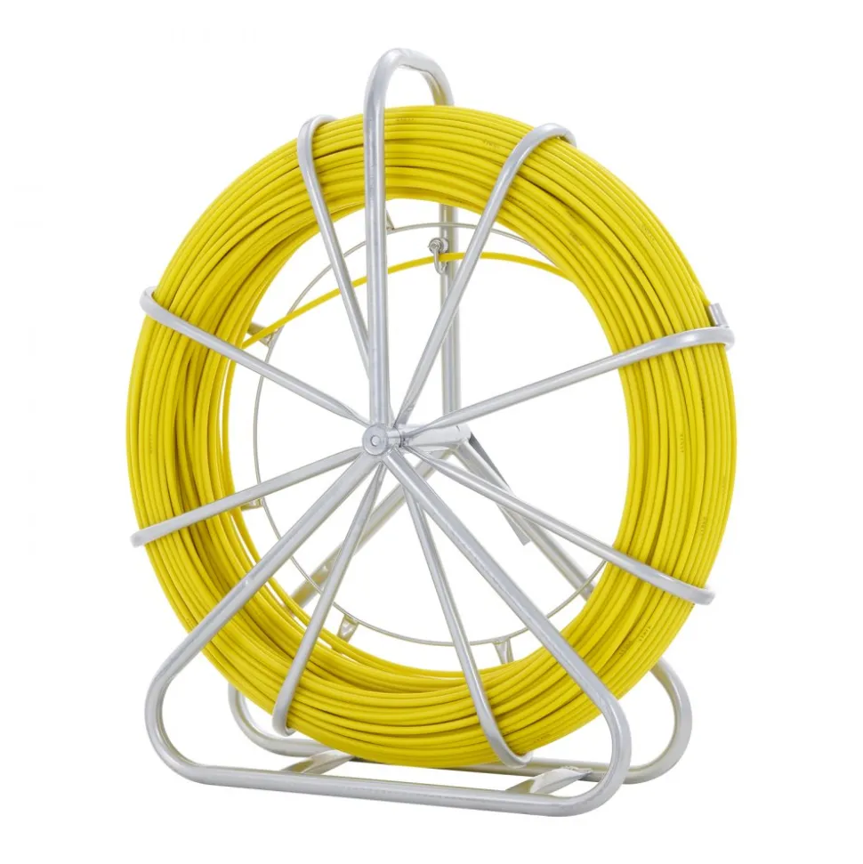 VEVOR Fish Tape Fiberglass, 600 ft, 5/16 in, Duct Rodder Fishtape Wire Puller, Cable Running Rod with Steel Reel Stand, 3 Pulling Heads, Fishing Tools for Walls and Electrical Conduit, Non-Conductive