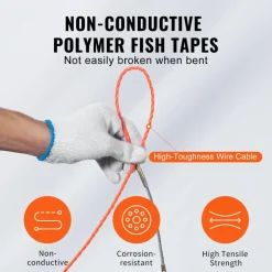 VEVOR Fish Tape, 125-foot, 3/16-inch, PET Wire Puller with Optimized Housing and Handle, Easy-to-Use Cable Puller Tool, Flexible Wire Fishing Tools for Walls and Electrical Conduit, Non-Conductive