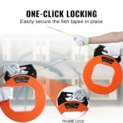 VEVOR Fish Tape, 100 ft, 3/16-inch, Fiberglass Cable Guide with Enhanced Casing and Grip, User-Friendly Wire Routing Instrument, Bendable Wiring Aid for Walls and Electrical Ducts, Insulating