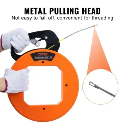 VEVOR Fish Tape, 100 ft, 1/6-inch, Fiberglass Wire Puller with Optimized Housing and Handle, Easy-to-Use Cable Puller Tool, Flexible Wire Fishing Tools for Wall and Electrical Conduit, Non-Conductive