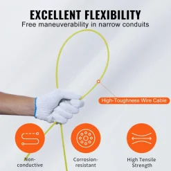 VEVOR Fish Tape, 100 ft, 1/6-inch, Fiberglass Wire Puller with Optimized Housing and Handle, Easy-to-Use Cable Puller Tool, Flexible Wire Fishing Tools for Wall and Electrical Conduit, Non-Conductive