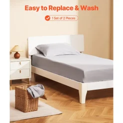 VEVOR Fitted Sheet, 1 Set of 2 Pieces, Twin Size Elastic Fitted Sheet with High-Quality Microfiber, Wear-Resistant & Breathable Twin Fitted Sheet with Single-Sided Brushing, Fit for 15 in Mattress