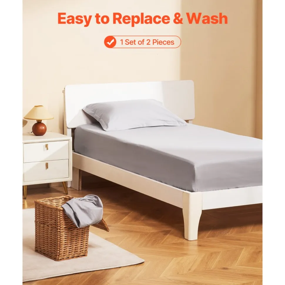 VEVOR Fitted Sheet, 1 Set of 2 Pieces, Twin Size Elastic Fitted Sheet with High-Quality Microfiber, Wear-Resistant & Breathable Twin Fitted Sheet with Single-Sided Brushing, Fit for 15 in Mattress