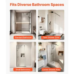 VEVOR Fixed Glass Shower Panel, 34 x 73.6 in Semi-Framed Fixed Shower Screen, 5/16 in Thick Clear Tempered Glass Door with Bottom Seal Strip and Hardware, Easy to Clean, for Bathroom, Matte Black