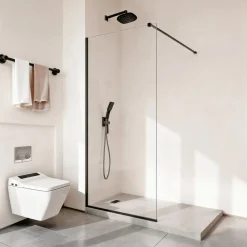 VEVOR Fixed Glass Shower Panel, 34 x 73.6 in Semi-Framed Fixed Shower Screen, 5/16 in Thick Clear Tempered Glass Door with Bottom Seal Strip and Hardware, Easy to Clean, for Bathroom, Matte Black
