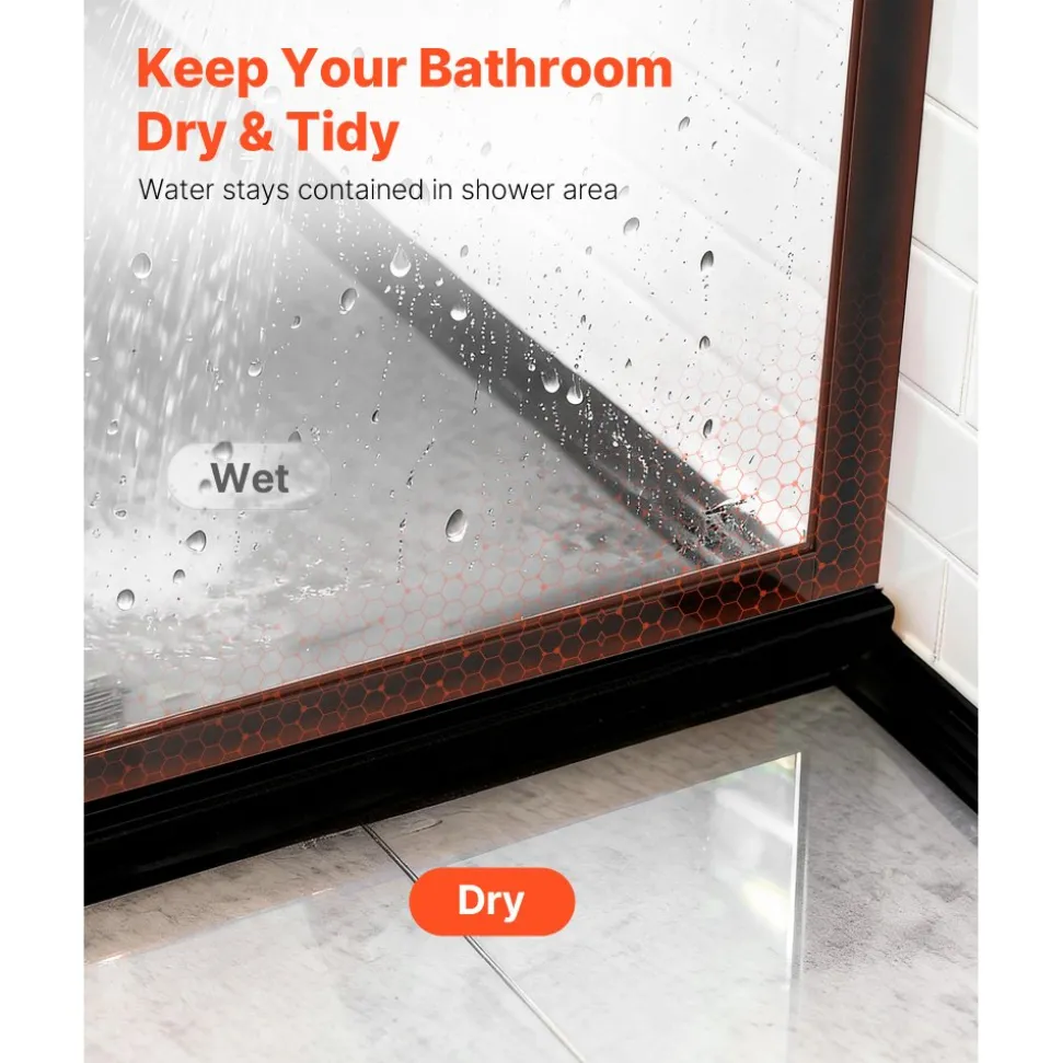 VEVOR Fixed Glass Shower Panel, 34 x 73.6 in Semi-Framed Fixed Shower Screen, 5/16 in Thick Clear Tempered Glass Door with Bottom Seal Strip and Hardware, Easy to Clean, for Bathroom, Matte Black