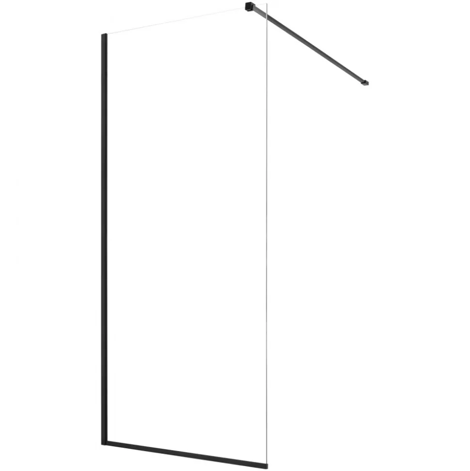 VEVOR Fixed Glass Shower Panel, 34 x 73.6 in Semi-Framed Fixed Shower Screen, 5/16 in Thick Clear Tempered Glass Door with Bottom Seal Strip and Hardware, Easy to Clean, for Bathroom, Matte Black