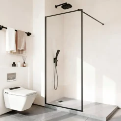 VEVOR Fixed Glass Shower Panel, 34 x 73.6 in Full-Framed Fixed Shower Screen, 5/16 in Thick Clear Tempered Glass Door with Bottom Seal Strip and Hardware, Easy to Clean, for Bathroom, Matte Black