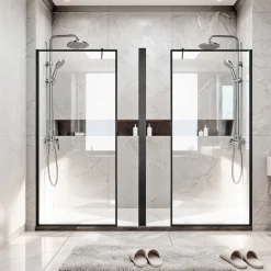 VEVOR Fixed Glass Shower Panel, 34 x 73.6 in Full-Framed Fixed Shower Screen, 5/16 in Thick Clear Tempered Glass Door with Bottom Seal Strip and Hardware, Easy to Clean, for Bathroom, Matte Black